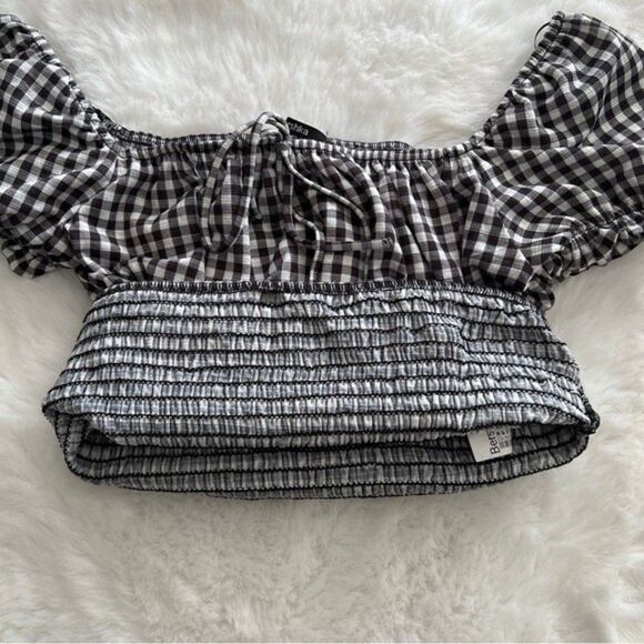 Bershka Gingham Cropped Top Black - Picture 11 of 15